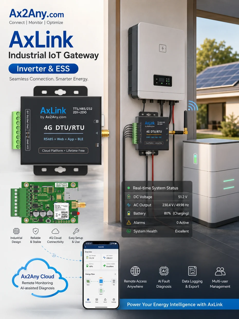 AxLink inverter and energy storage remote monitoring application