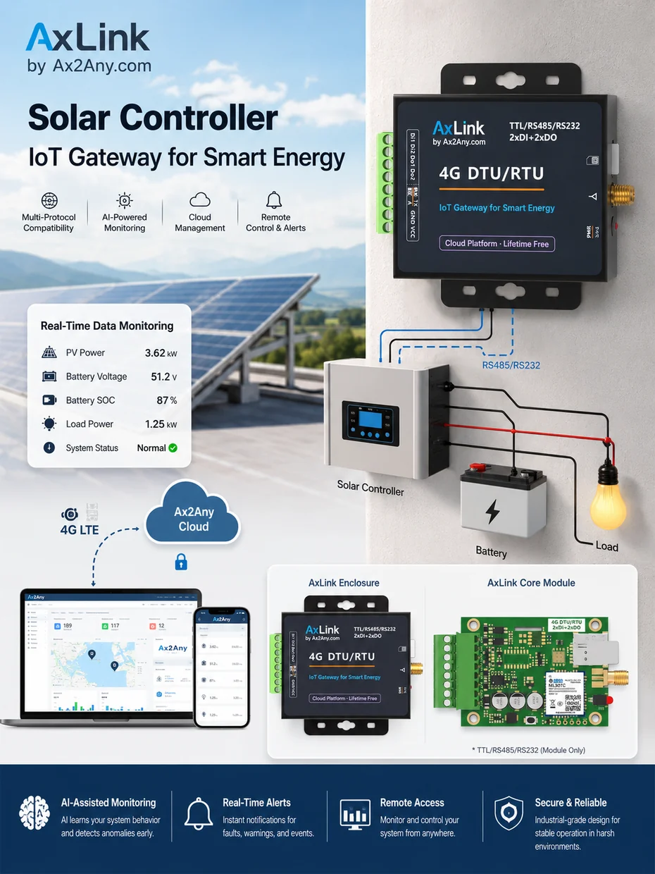 AxLink solar controller RS485 IoT gateway application